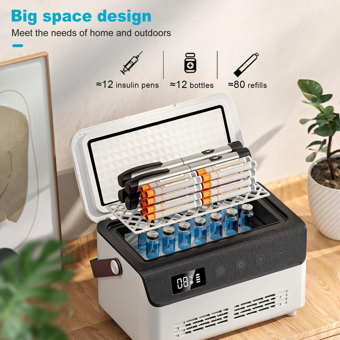 QIRDLP Portable medicine cooler box with LCD touch screen temperature display for home,travel,keep cooling at any time (double layer Celsius temperature)