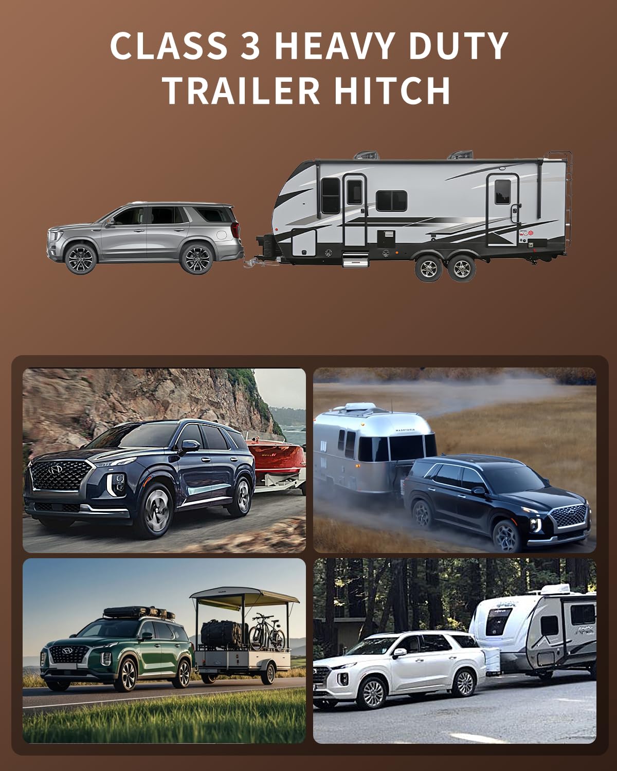 Class 3 Trailer Hitch with 2-Inch Receiver, Fits 2020–2025 Kia Telluride & Hyundai Palisade | 5,000 lbs GTW / 750 lbs TW | 6,000 lbs WD Capacity | Heavy-Duty Carbon Steel, Modular Bolt-On