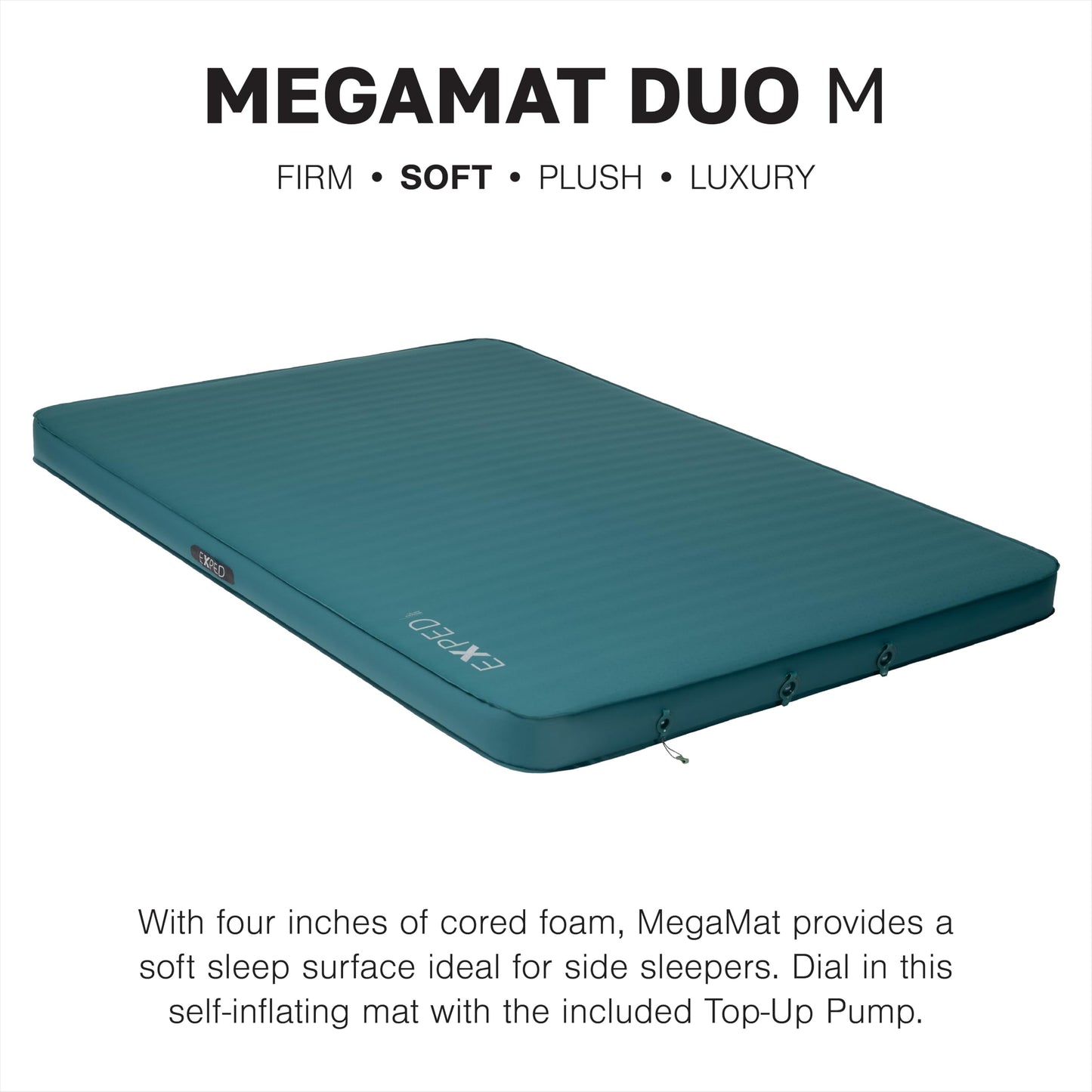 Exped MegaMat Duo Medium - Self Inflating Soft Car Sleeping Mat, 4” Foam Pad, Pump Included