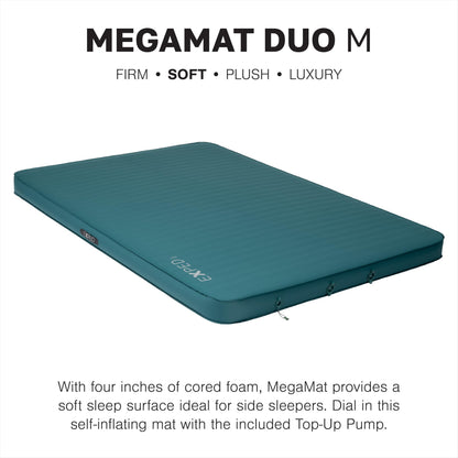 Exped MegaMat Duo Medium - Self Inflating Soft Car Sleeping Mat, 4” Foam Pad, Pump Included