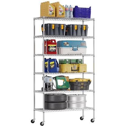 FDW 45"L×18"W×82"H Wire Shelving Unit Storage Cart Metal Shelf Rolling Utility Cart 2100Lbs Capacity with 6 Tier Casters Adjustable Layer Rack Strong Steel for Restaurant Garage Pantry Kitchen,Chrome