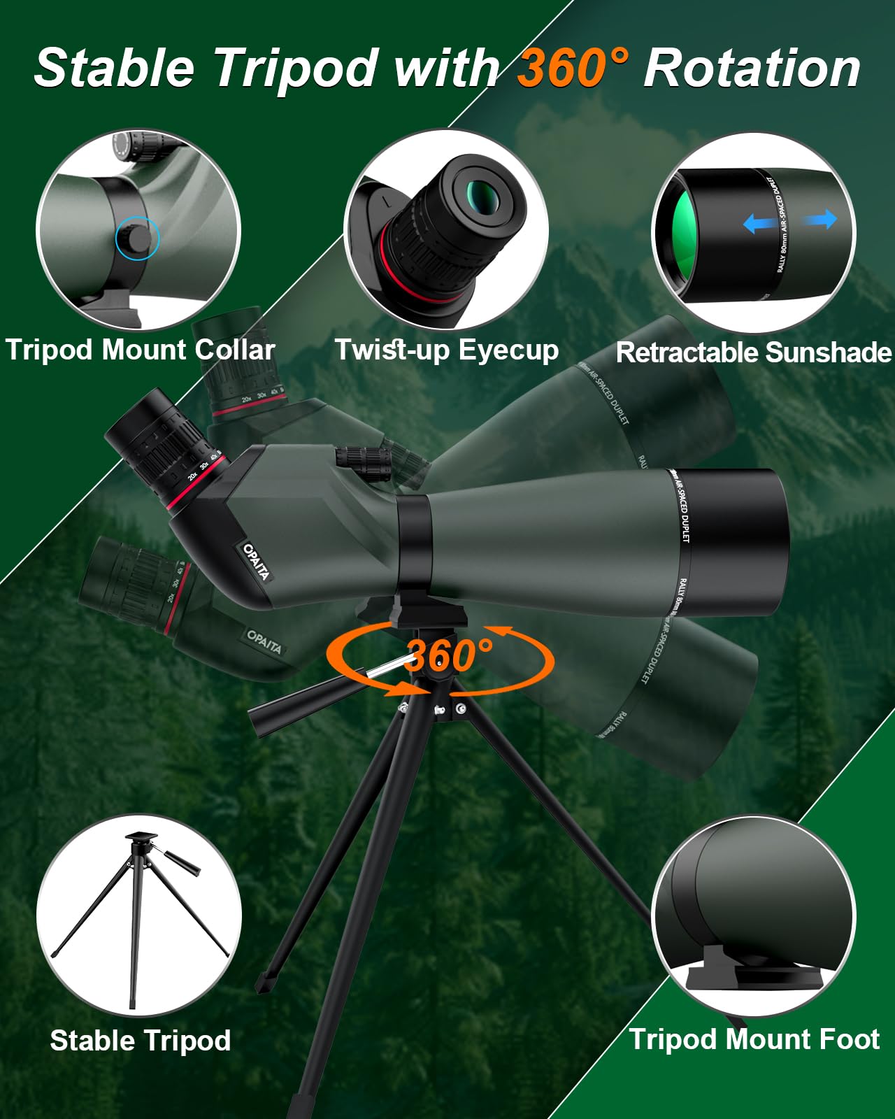 opaita 25-75X80 Spotting Scope for Shooting Hunting - Spotter Scopes with Tripod Phone Adapter Waterproof HD Scope for Target Shooting Bird Watching - Gifts for Men