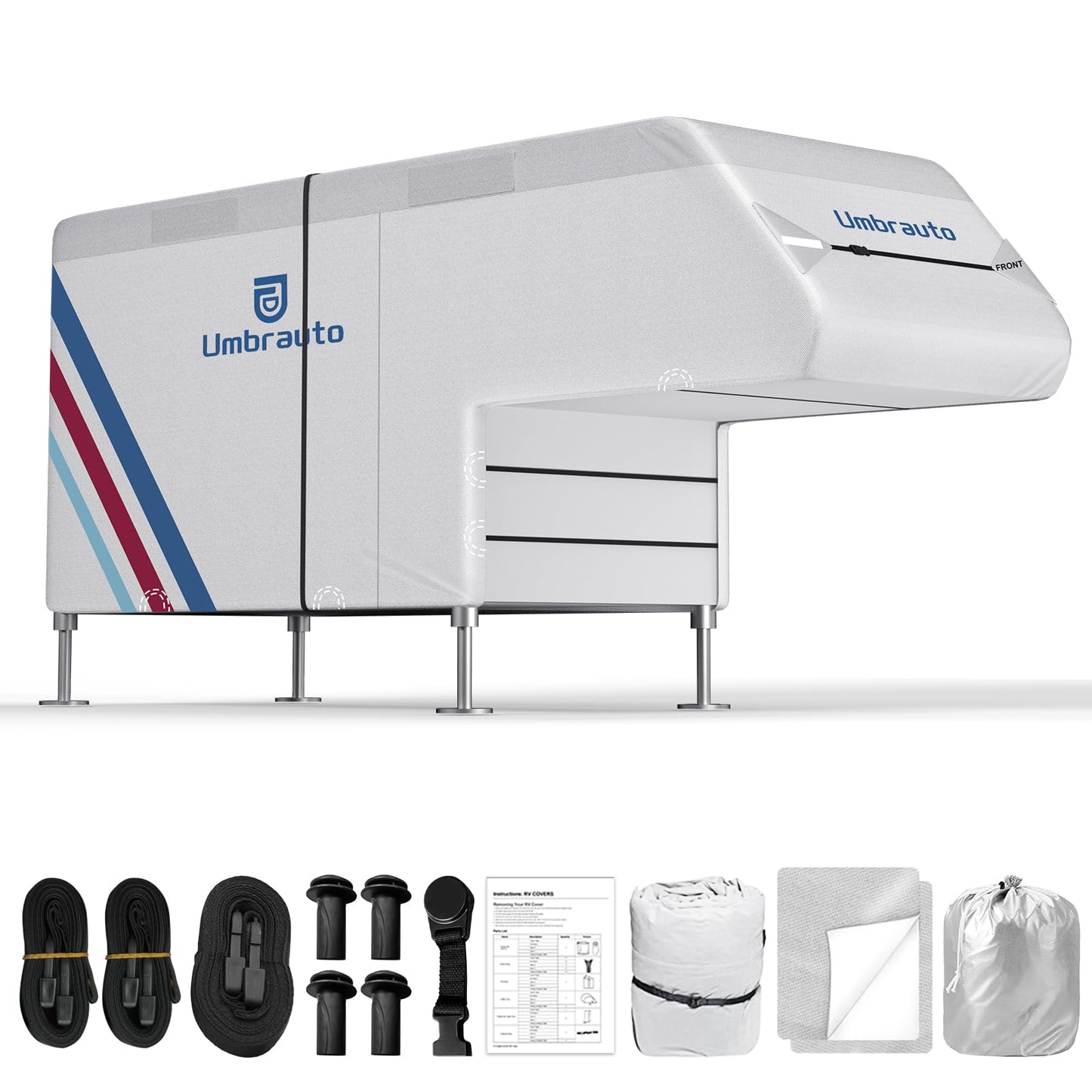 Truck Camper Cover for 10–12FT Slide-in Campers – 300D Oxford Waterproof RV Cover, Silver-Coated, All-Weather Protection with Windproof Straps & Air Vents