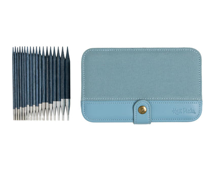 Knit Picks x dellaQ Blue Interchangeable Knitting Needles with Dusty Blue Buddy Case (Dusty Blue and Regular Blue Needles)