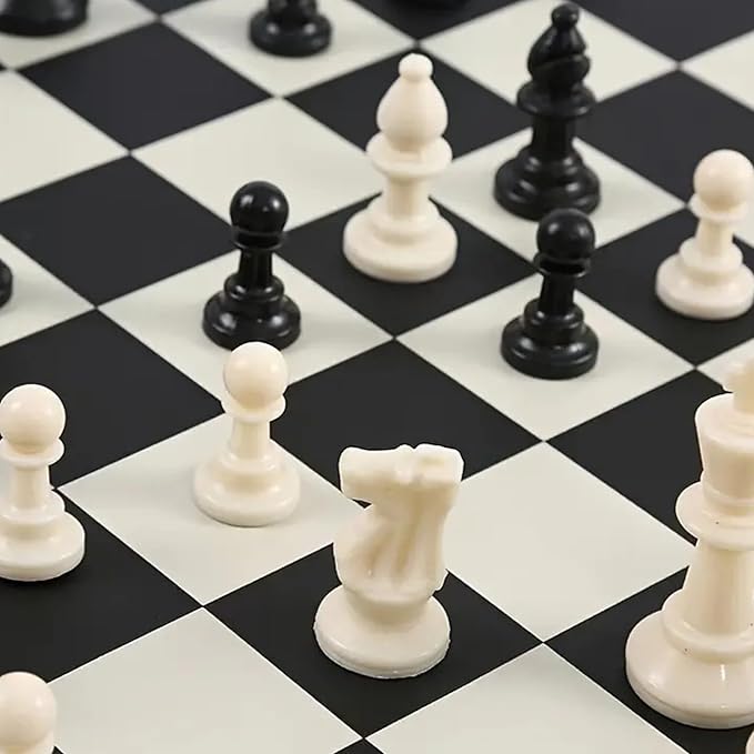 Tournament Chess Set: Portable and Professional Set with Travel Portable Plastic Tube Roll. Plastic Staunton Chess Pieces Foldable Vinyl Chess Board. (Black Board 13X13IN)