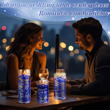 Fumete 40 Pcs Blue Floating Candles Pearl Strings for Centerpieces Small Unscented Floating Candles Vase Fillers Table Decoration for Meditation, Spa, Swimming Pool Party, Wedding Dining Table Decor