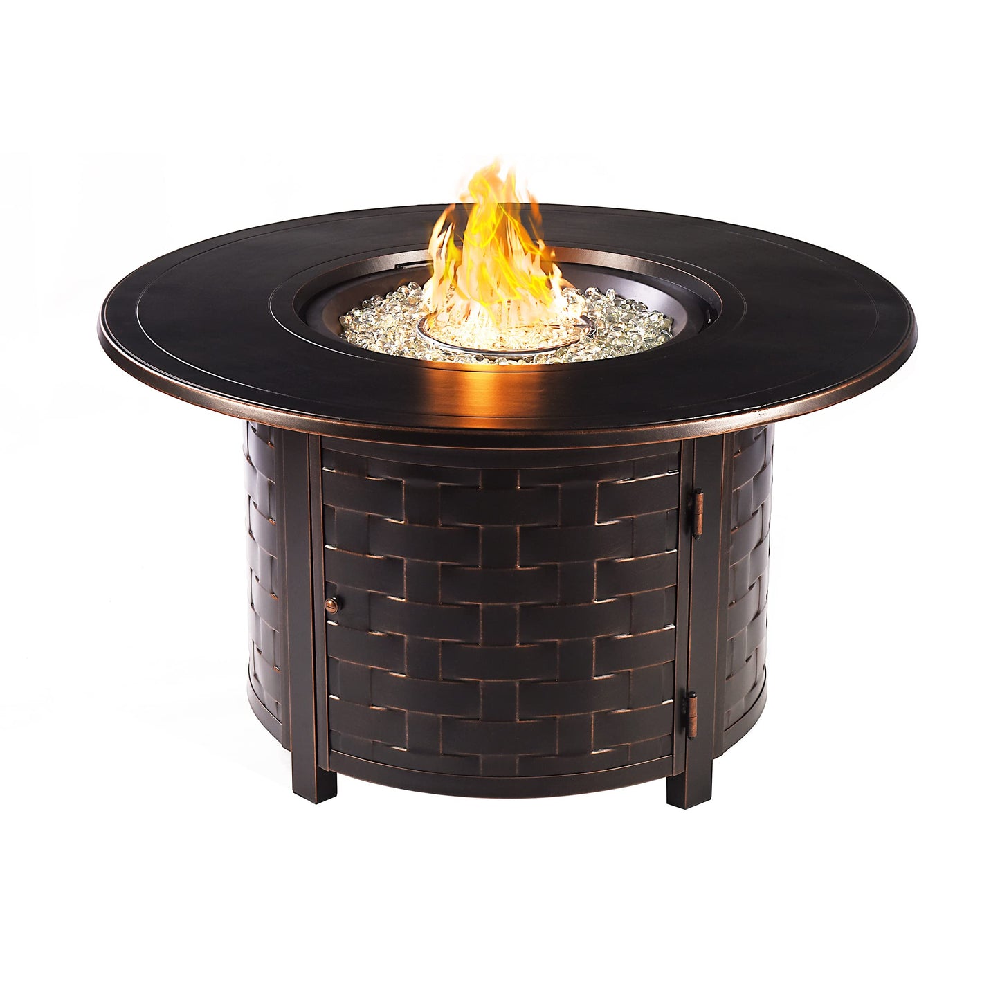 Oakland Living Round 44 in. x 44 in. Aluminum Propane Fire Pit Table with Glass Beads, Two Covers, Lid, 57,000 BTUs in Copper Finish