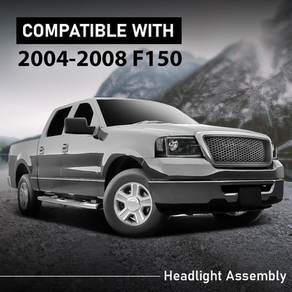 LED DRL Headlight Assembly Front Headlamp,Compatible with Ford F150 2004-2008,Fit Lincoln Mark LT 2006-2008,NOT Fit 2004 F150 Heritage/Flareside Beds Models,Clear Lens Black Housing Clear Reflector
