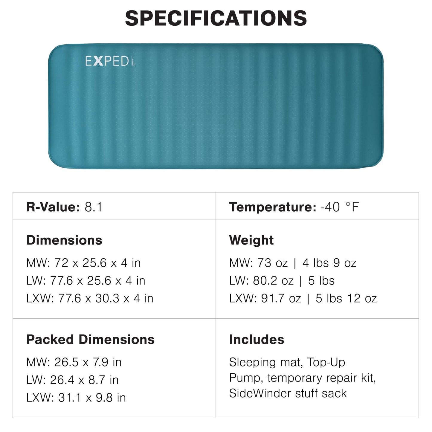 Exped MegaMat Medium Wide - Self Inflating Soft Car Sleeping Mat, 4” Foam Pad, Pump Included