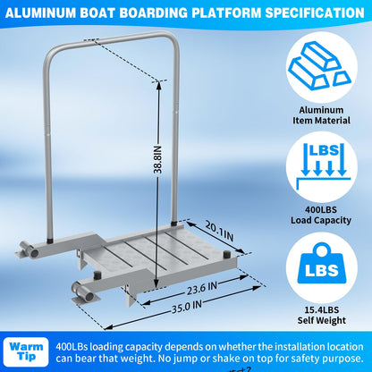 THOOUM Aluminum Boat Board Platform with Detachable Handrail to Get on & Off, Rust Resistant Boarding Platform for Dock/Deck/Boat Lifts (38.8" H, 400LBS Capacity)