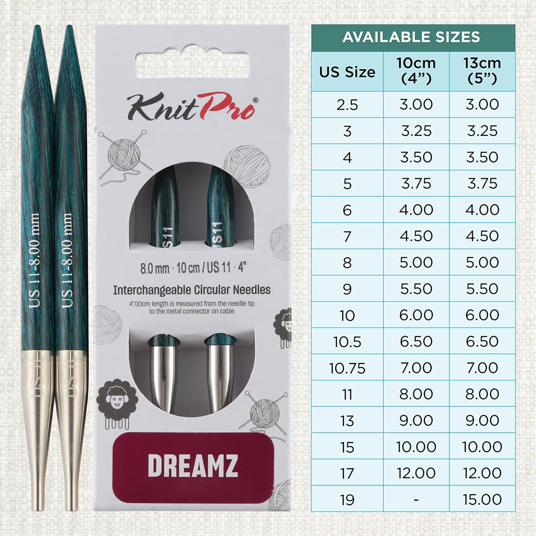 KnitPro Dreamz Interchangeable Circular Needles 4" (10cm) | US Size 11 (8mm)