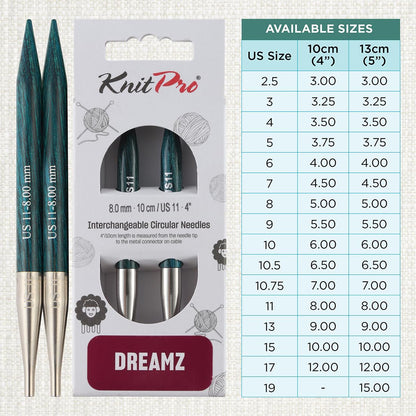 KnitPro Dreamz Interchangeable Circular Needles 4" (10cm) | US Size 11 (8mm)