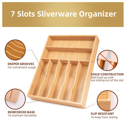 Bamboo Kitchen Drawer Organizer, 9 Inch Silverware Utensil Holder for Samll Drawer, Narrow Silverware Organizer for Cutlery Knives