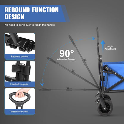 EVLIQUIL Collapsible Foldable Beach Wagon,Folding Wagon Cart with Big Wheels,Utility Grocery All Terrain Wagons carts Foldable with Brakes for Sand Camping Sports Outdoor(Lake Blue).