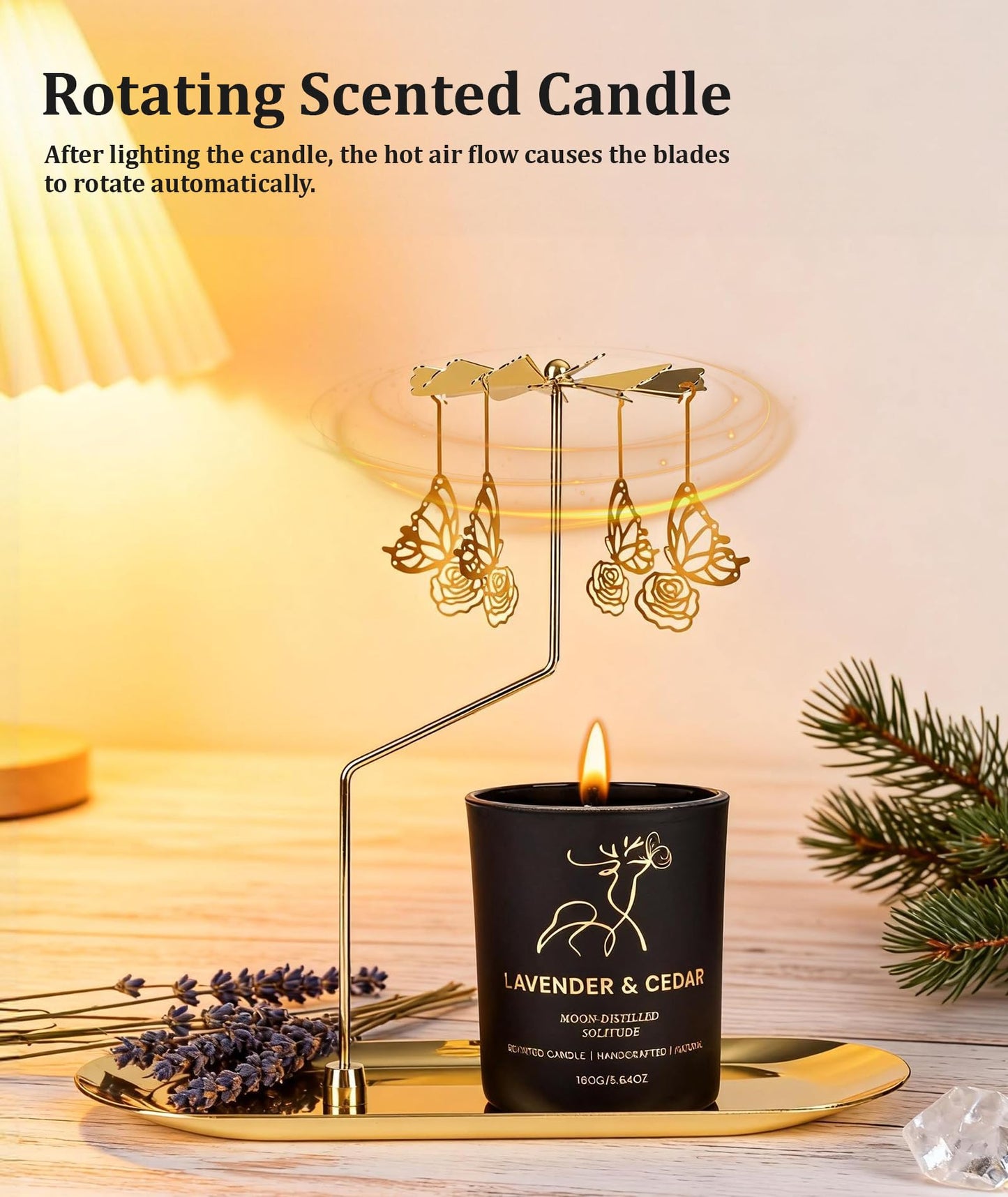 Totiro Butterfly Candle Gift for Women, Rotating Lavender Scented Candles for Mom, Birthday Gift Carousel Candle Holder Set for Wife Friends Sister Christmas Anniversary Valentine Mother’s Day Candles