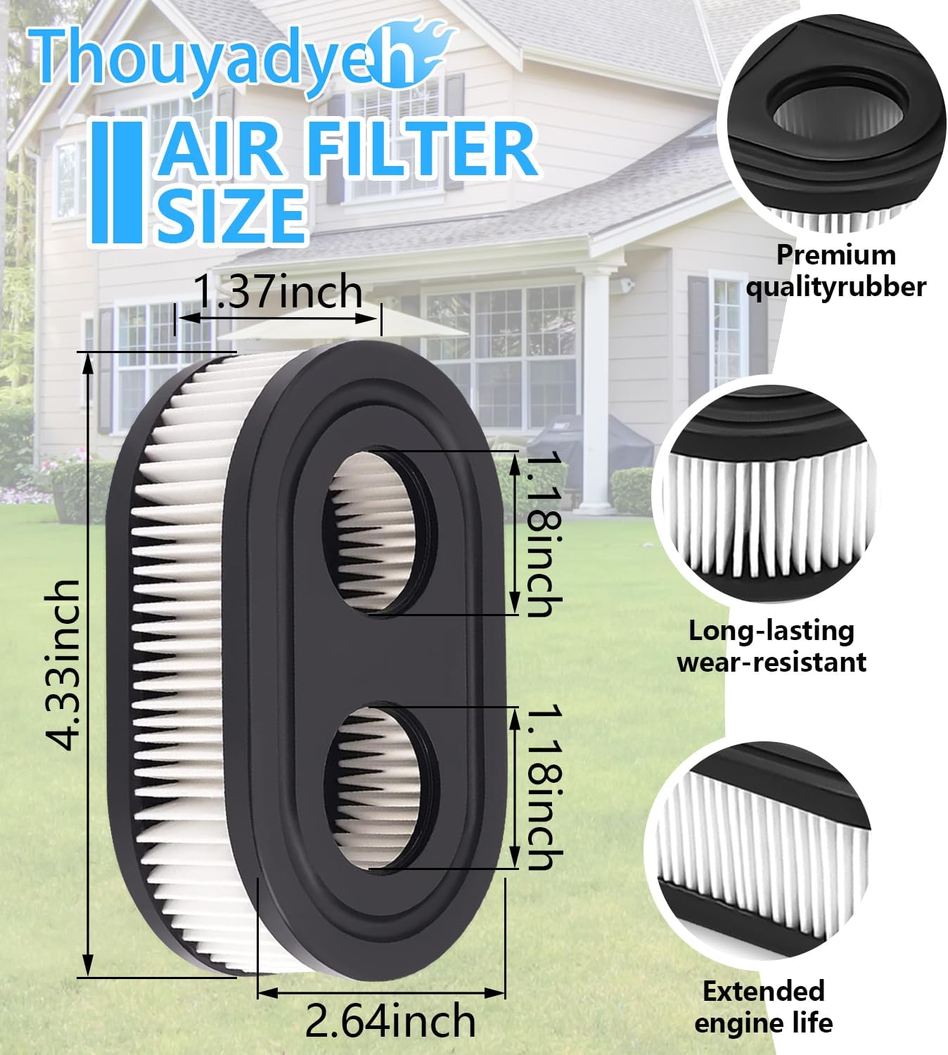 593260 Air Filter - Premium Lawn Mower Replacement Cartridge for 4247, 5432, 550E Series (2 Pcs)