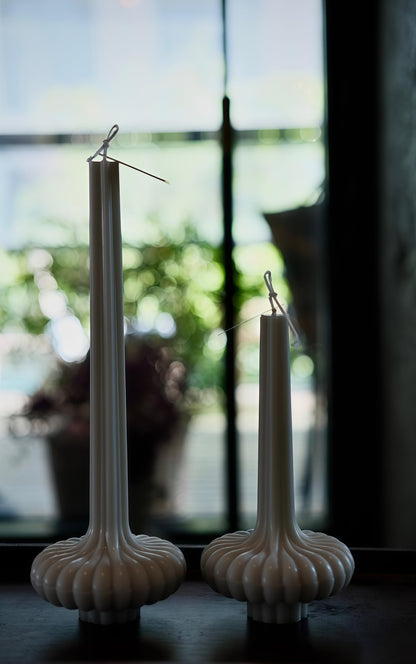 Hyznengu Pumpkin Base Candle - Set of 2 Handmade Pillar Scented Soy Wax Candles, Elegant Aesthetic Home Decor for Women, Housewarming Gift, Coffee Table, Shelf, or Bathroom Decorative Idea (Gray)