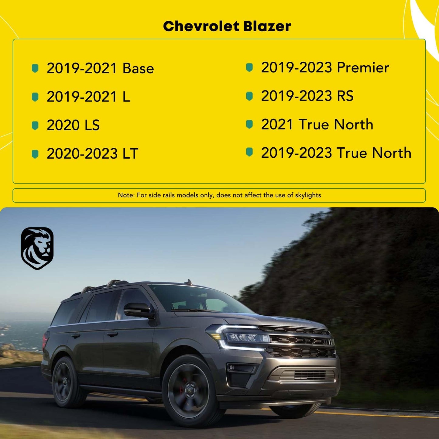 YHTAUTO Car Roof Rack Cross Bar Compatible with Chevrolet Blazer 2019-2023 w/Flush Rails Fixed Point, 165 Lbs Aluminum Alloy Cargo Bar for Rooftop Tent Kayak Bike Luggage Snowboard Ski Board Canoe