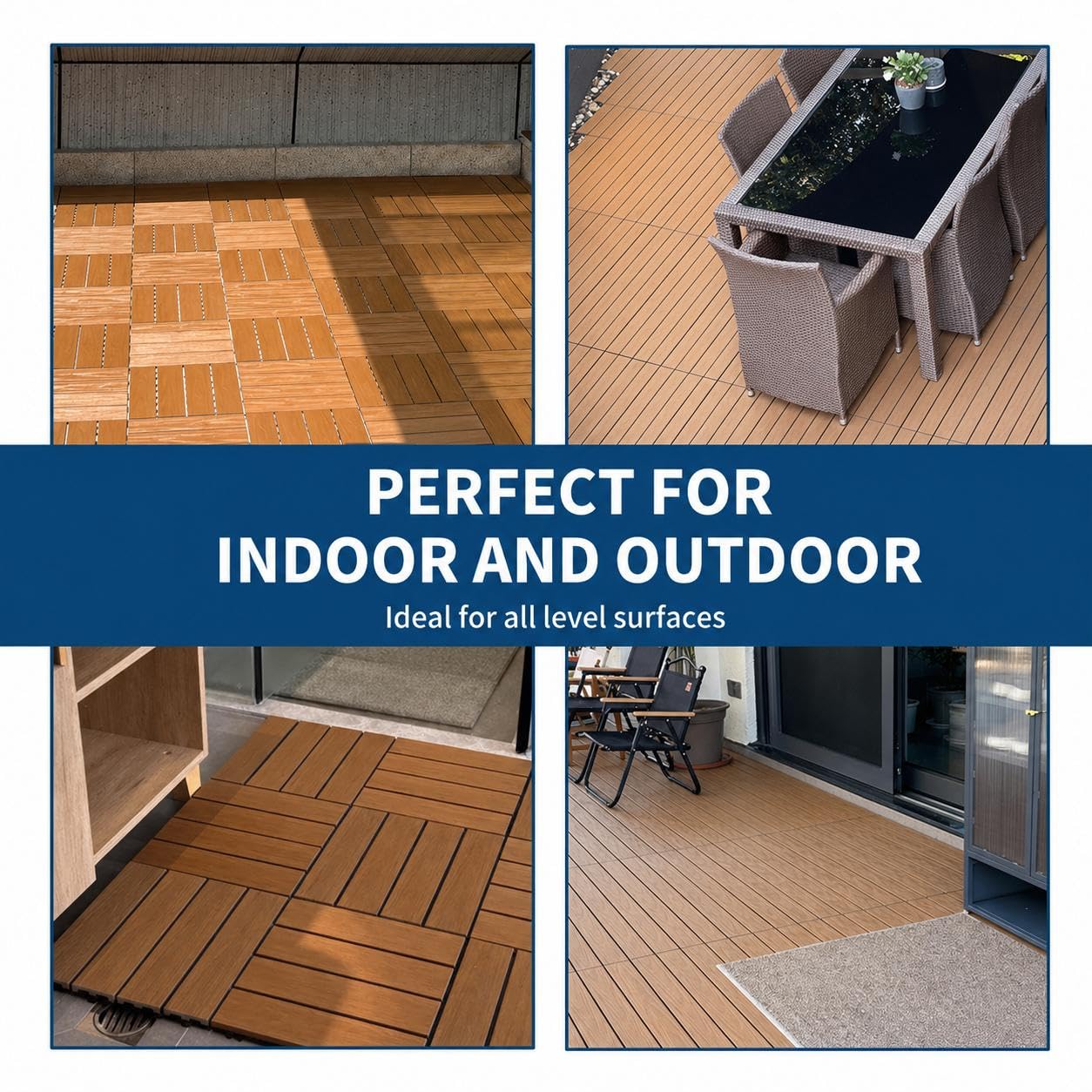 Waterproof Interlocking Composite Deck Tiles 12"X12" – Wood-Look Outdoor & Indoor Tiles for Patio, Balcony, Deck, Poolside & Wall Décor – All-Weather Snap-Together Flooring, Teak, 27 Pcs