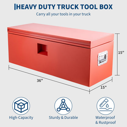 ExploreHorizon Industrial Steel Truck Tool Box w/Gas-Shock Lid, Pry-Resistant Security & Weatherproofing Toolbox Organizer Chest Fits Pickup, Truck Bed, RV, Trailer