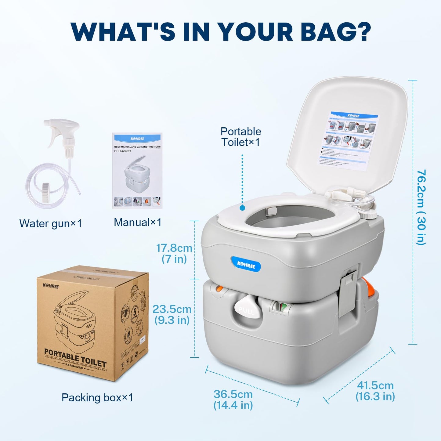 Kohree Portable RV Toilet, Camping Toilet Porta Potty, 5.8 Gallon Detachable Waste Tank, Indoor Outdoor Leak-Proof Toilet with Level Indicator, for Adults Home Use, RV Travel, Boat and Trips
