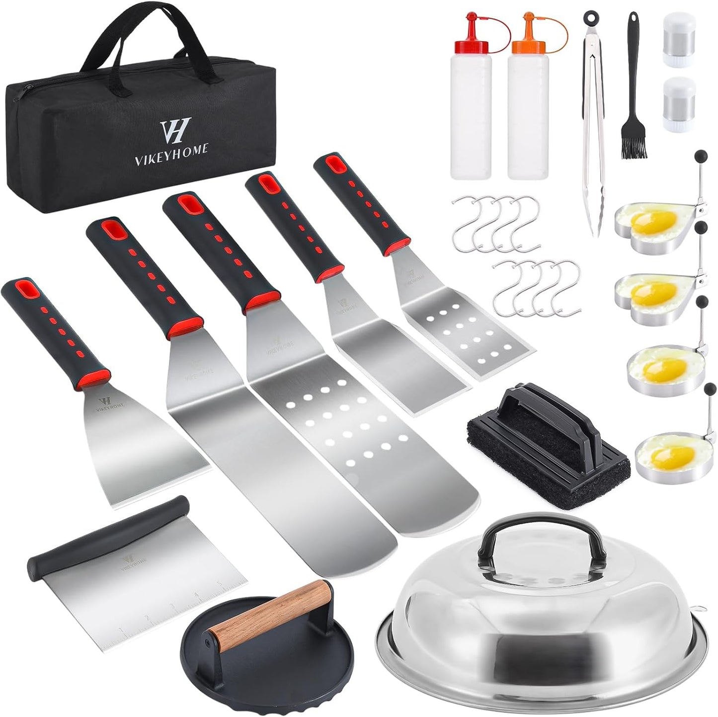 VIKEYHOME Griddle Accessories Kit - 28 Pcs Flat Top Grill Set with Spatula, Tongs & Basting Cover