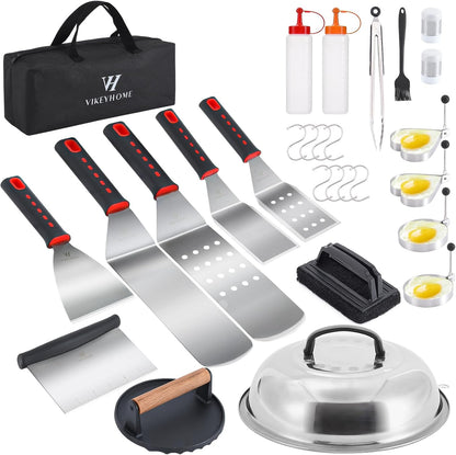 VIKEYHOME Griddle Accessories Kit - 28 Pcs Flat Top Grill Set with Spatula, Tongs & Basting Cover
