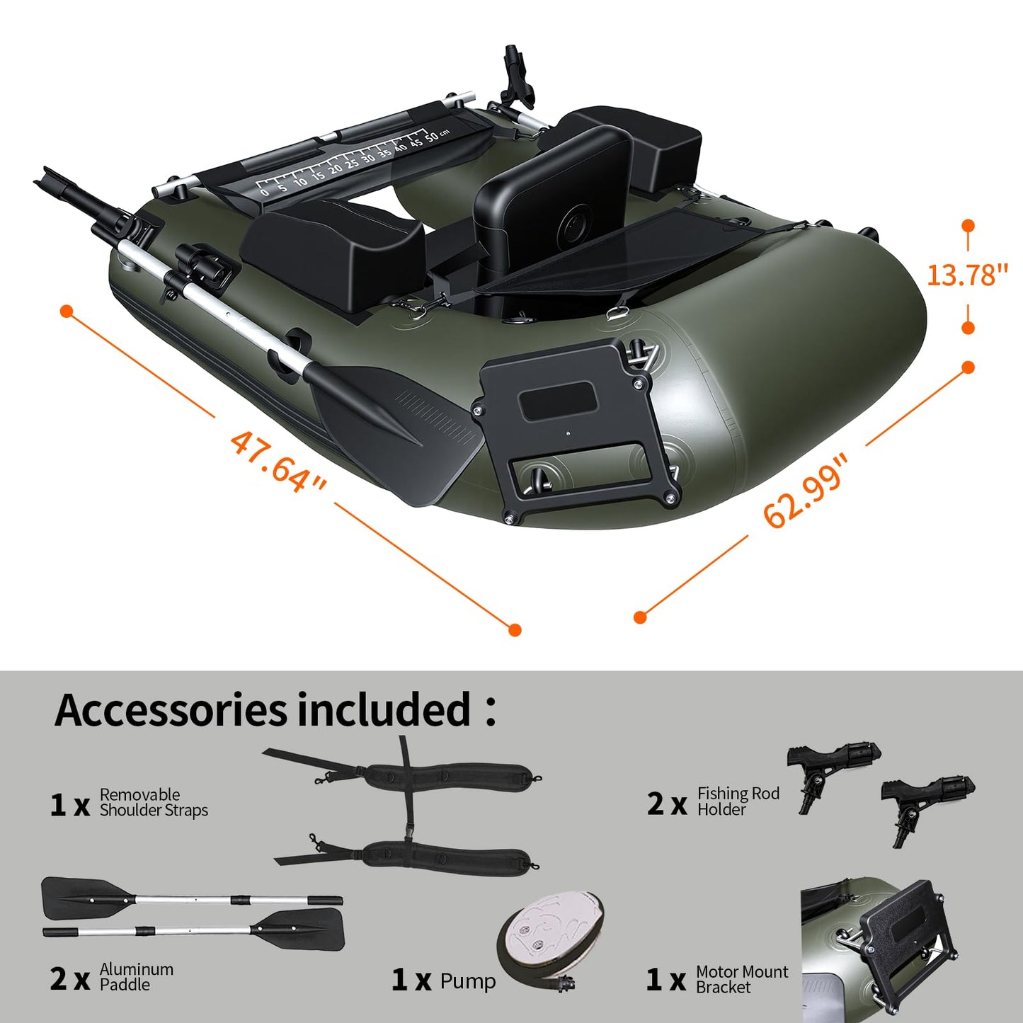 Xproutdoor Fishing Float Tube, Belly Boat Fishing with Pump, Fish Ruler, Adjustable Straps, Storage Pockets, 2 Oars, 2 Rod Holders, Motor Bracket Inflatable Float Tube for 330 LBS Load Capacity