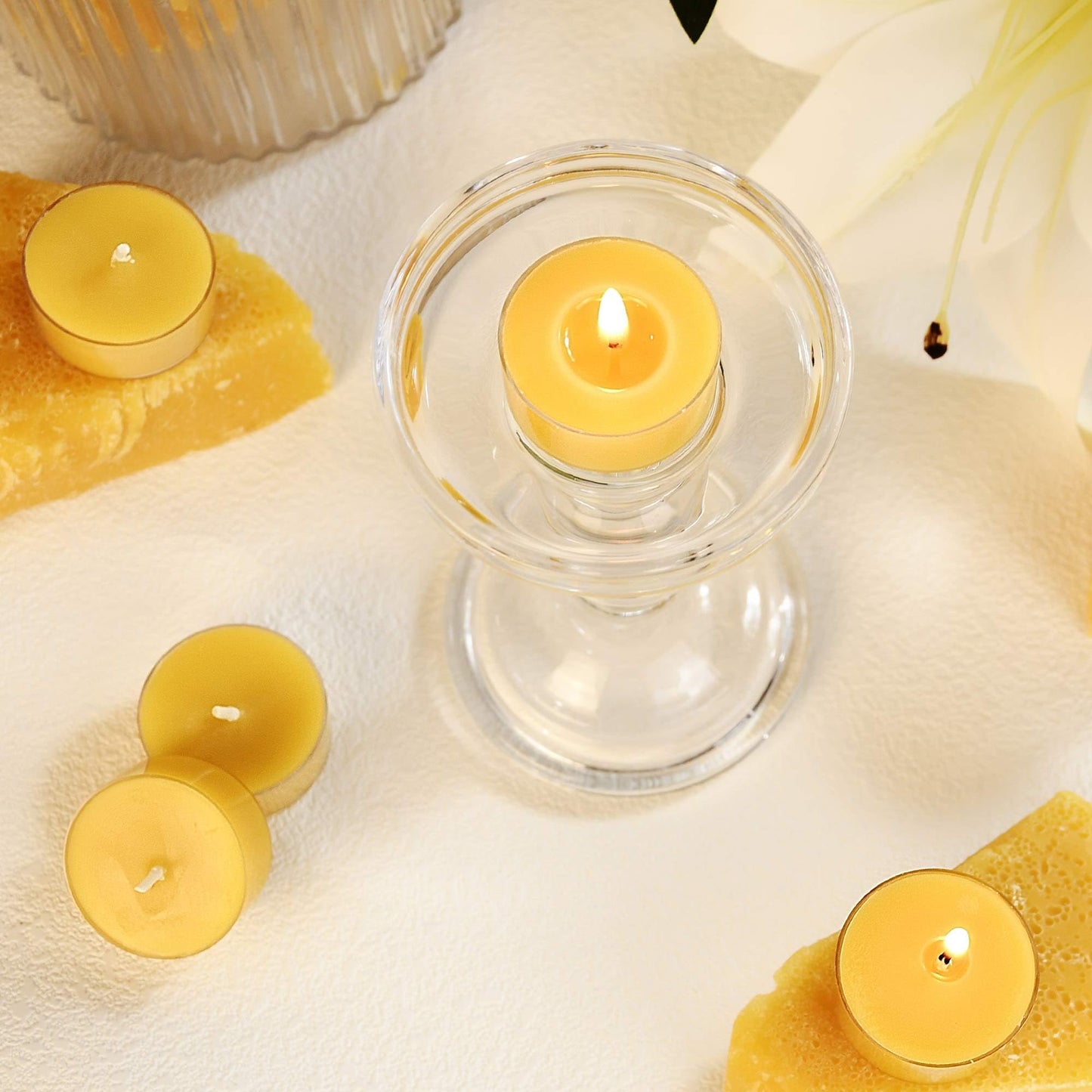 Beeswax Tealight Candles, Handmade Tea Light Candle 24 Pack with Cotton Wick - 4 Hours Long Burning, Natural Unscented and Smokeless for Home Decor, Party, Dinner
