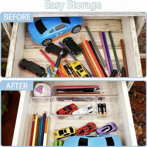ChefktCove 25-Piece Clear Plastic Drawer Organizer Set, 4-Size Versatile Storage Bins & Trays | Non-Slip Bathroom, Vanity, Kitchen, Office & Bedroom Drawer Organizers for Makeup, Jewelry, Utensils & M