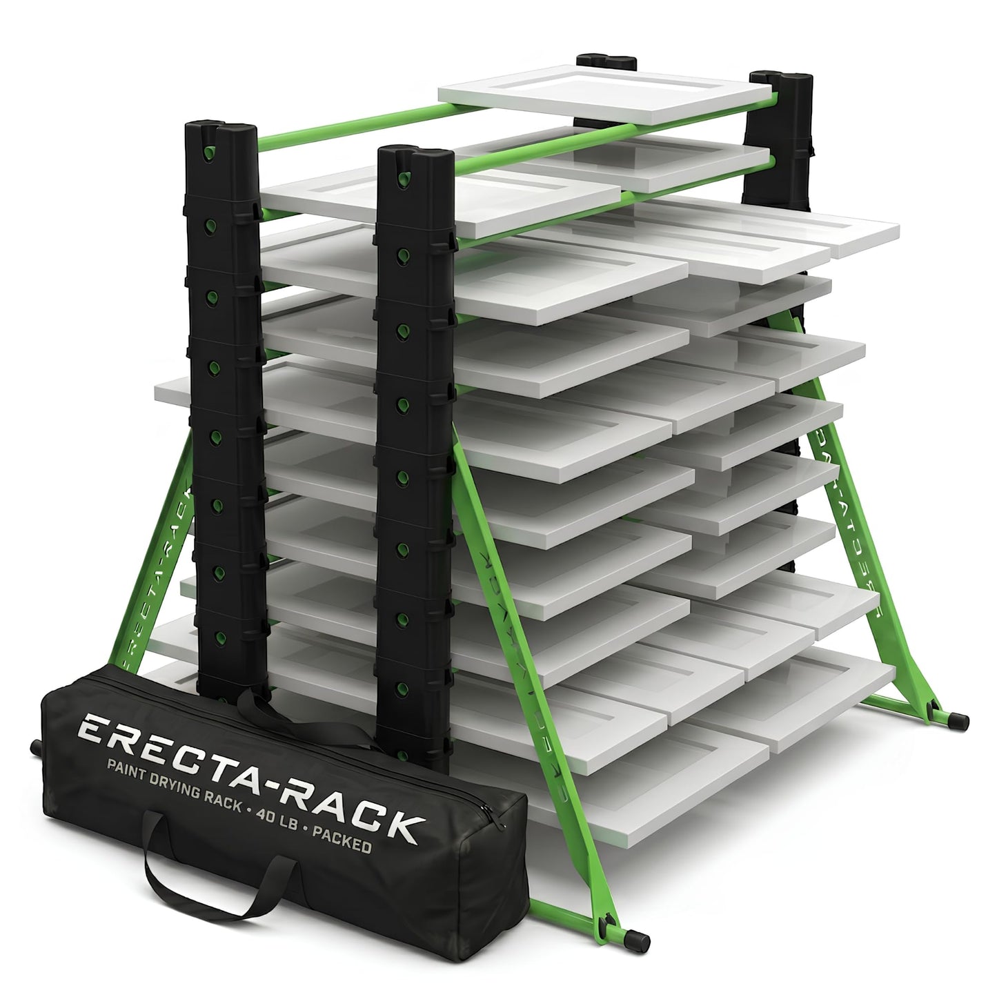 Portable Paint Drying Rack : Adjustable 10-Level Paint Rack for Cabinet Doors, Trim, Full-Size Doors, Art Projects. Space Saving, Heavy Duty, Powder Coated Steel, 500lb Capacity Door Painting Stand
