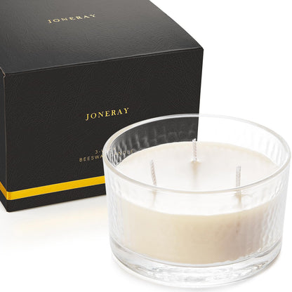 3-Wick Beeswax Candles in Glass Jar, Natural Unscented Beeswax Candles - 22 Hour Burn Time, Handmade Candles for Party, Holidays Gift, Dinning (Pack of 1, White)