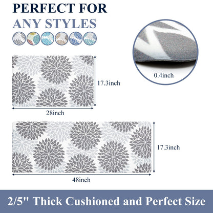 HEBE Anti Fatigue Kitchen Rugs Sets of 2, Non Slip Kitchen Mats for Floor, Waterproof Cushioned Comfort Standing Carpet for Kitchen Sink, Home Office, Laundry Room, Gray