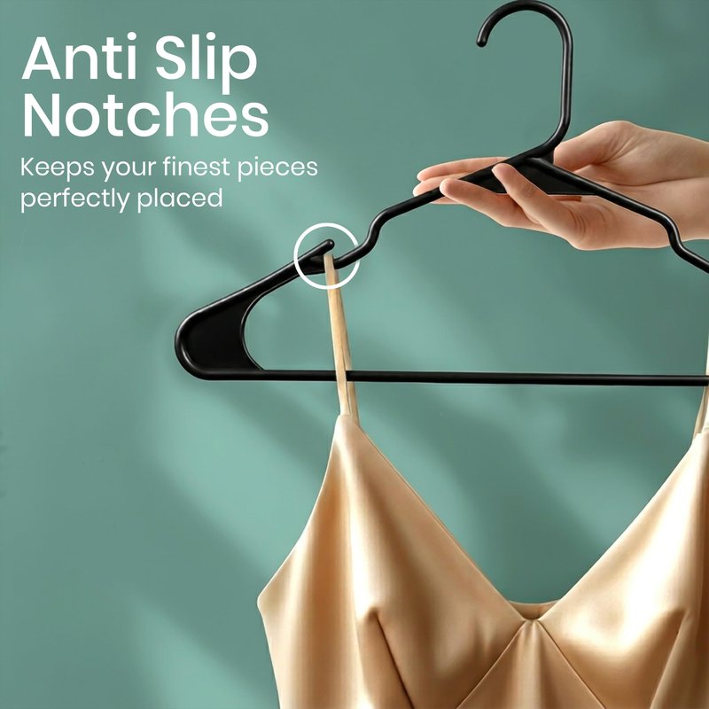 Utopia Home Plastic Hangers 50 Pack, Space-Saving Clothes Hangers with Non-Slip Shoulder Grooves for Strappy Clothes, Ideal for Home Closet Organization and Warddrobe Solutions (Black)