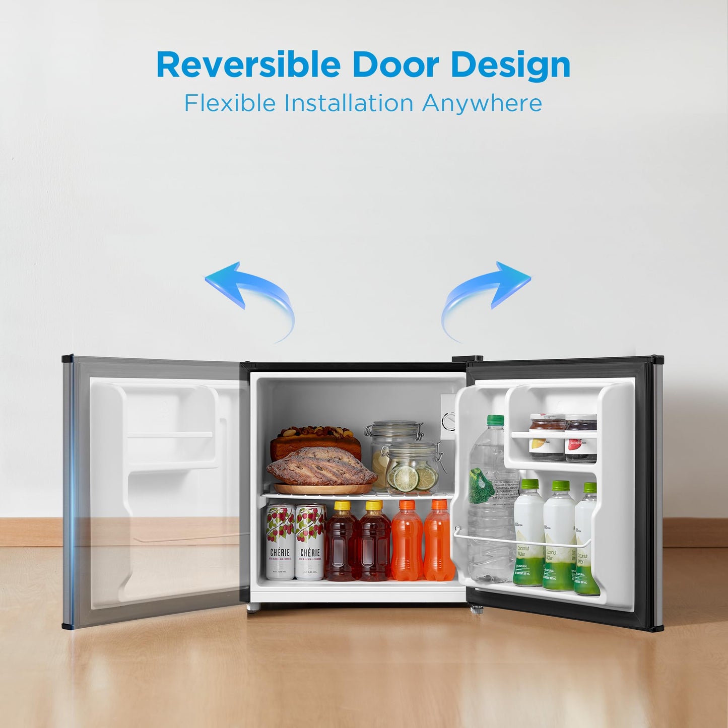 Midea MERM17B0ASL 1.7 Cu Ft Mini Fridge, Compact Refrigerator with Adjustable Thermostat, Reversible Door, Low Noise, Energy Efficient, Ideal for Dorm, Office, Bedroom, Steel Gray