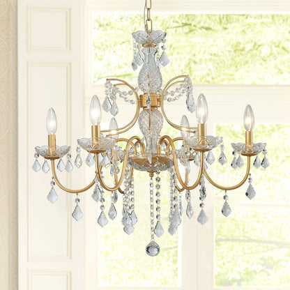 Bestier Crystal Candle Candelabra Chandelier 6 Light Pendant Light 26in Diameter x 26in Height Gold Finish Model AK-AJ-18174
