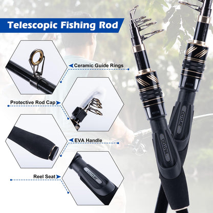 Goture Fishing Rod and Reel Combo - 7FT Carbon Fiber Telescopic Fishing Pole - Spinning Reel 9+1 Shielded Bearings Stainless Steel BB - A
