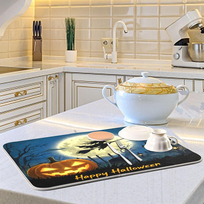 Bolaz Halloween Night Witch Bat Dish Drying Mat, Extra Large, 18" x 24", Black, Rectangular