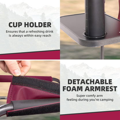 Foristrail Director Camping Chair Set of 2 with Cooler Bag & Foldable Side Tray - 400lbs Heavy Duty Outdoor Folding Lawn Chair, Portable Camp Chair for Backyard, Fishing, Beach (Wine Red)