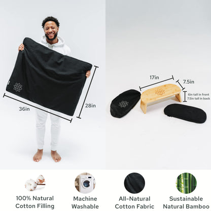 Mindful Modern Bamboo Bench and Zabuton Meditation Mat Bundle - Small Kneeling Meditation Bench with Locking Magnetic Hinges - Wooden Kneeling Ergonomic Bamboo Seiza and Mat for Meditation