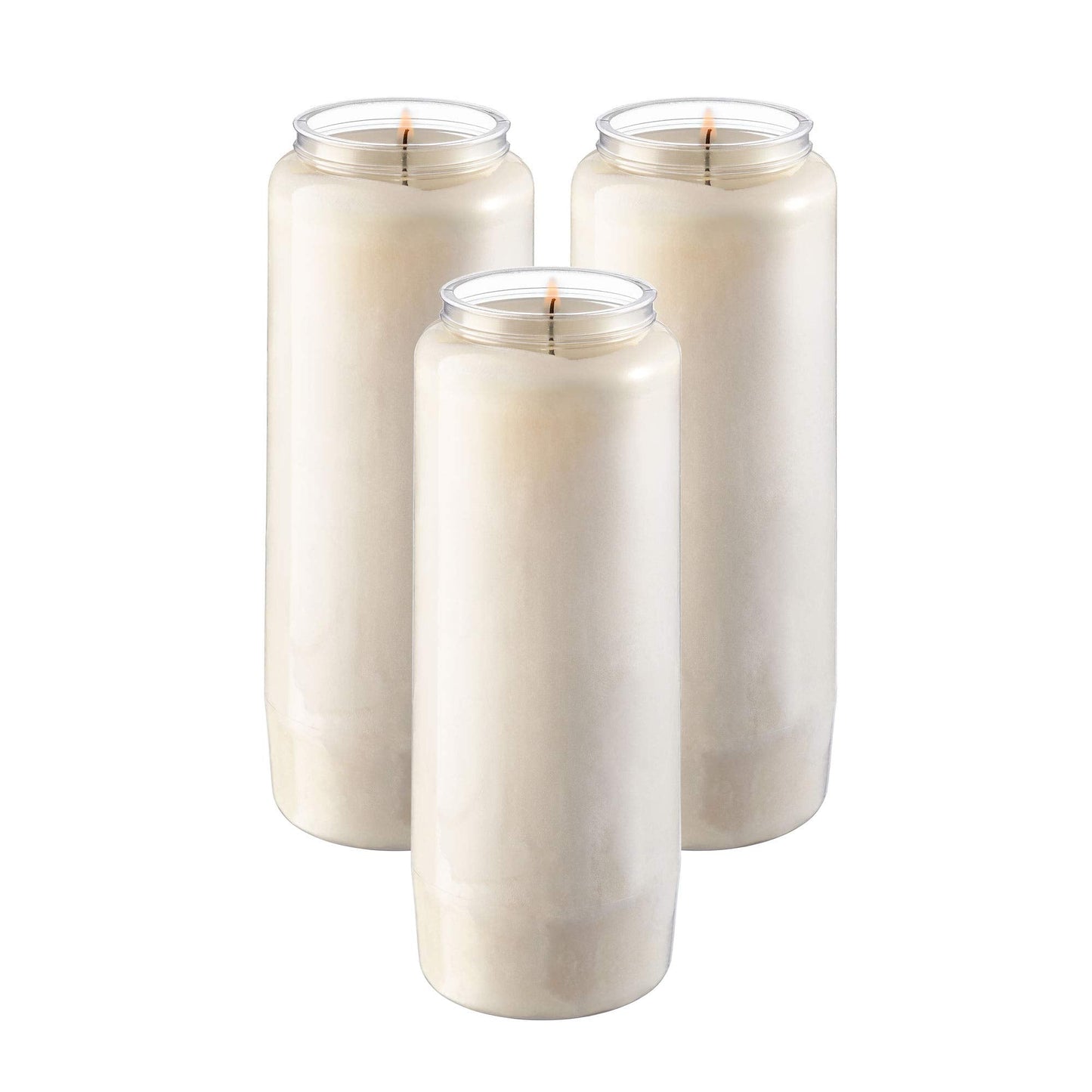 Tribello 9 Day Candles, 3 Pack - 7' White Pillar Candles for Memorial, Prayer, Party Decor, and Emergency Use - Unscented, Slow Burning 100% Vegetable Wax in Plastic Jar