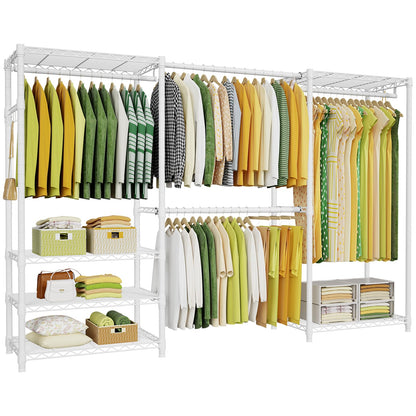 Ulif E1 Heavy Duty Closet Garment Rack, 6 Tiers Adjustable Metal Freestanding Expandable Clothing Storage with 4 Hanger Rods, Easy to Assemble Wardrobe, 71.4" H x (70" - 88.2") L x 14" D, White