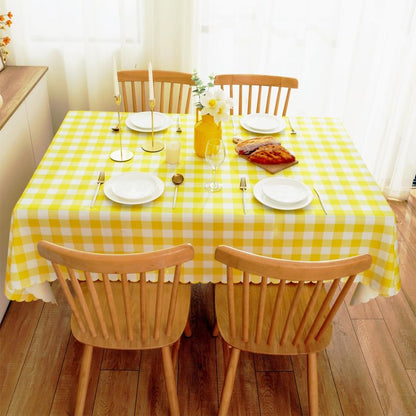 MANGATA CASA 2PCS Yellow Gingham Tablecloth for Rectangle Tables-Checkered Table Cloth Waterproof Kitchen & Table Linens-Polyester Buffalo Plaid Wrinkle Free Table Cover(Light Yellow 60x84in)