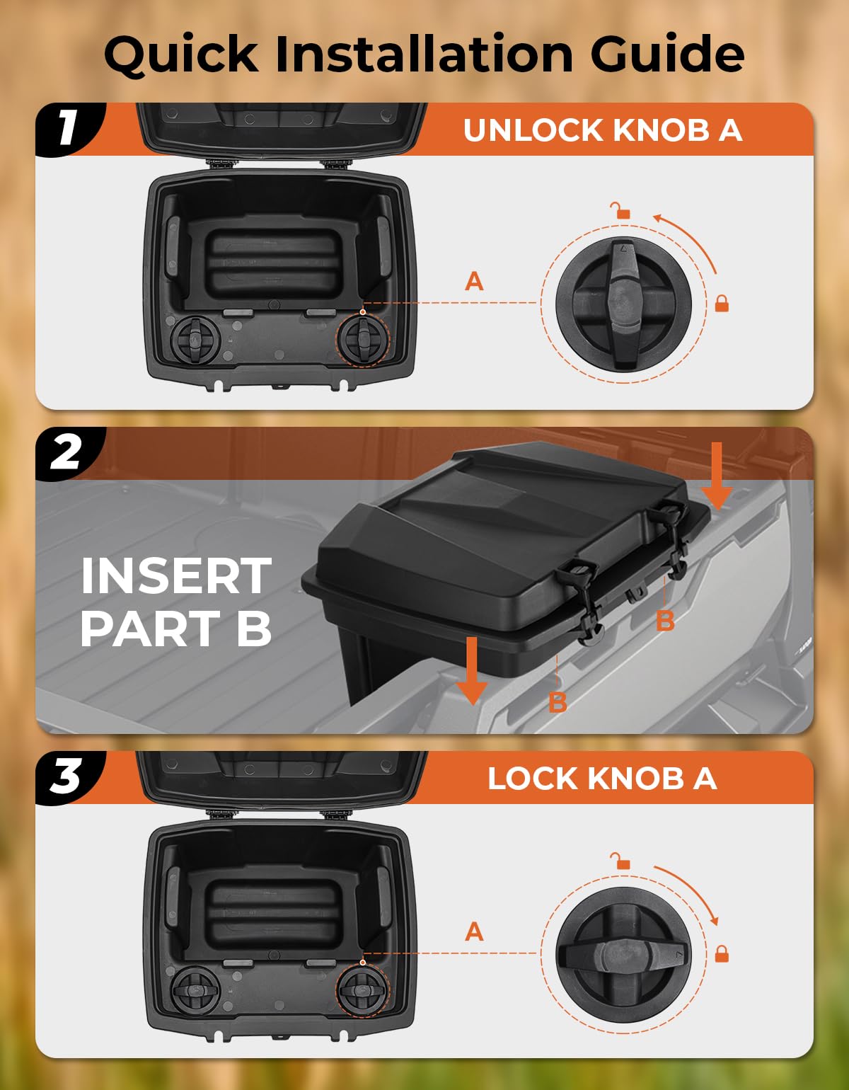 KEMIMOTO UTV Bed Storage Box, 7.4 US Gal Waterproof Solid Easy Install Lockable Cargo Storage Box Trunk Bin Organizer Rear Bag, Compatible with Can-Am Defender & Defender MAX 2016-2026 UTV Accessories