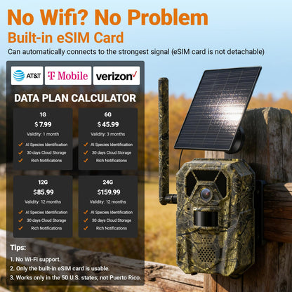 MagicEagle® Cellular Trail Camera 4G Wild Game Cameras 13,000 mAh Battery Solar Panel 2K Audible Video No-Glow IR Night Vision IP66 Waterproof for Wildlife Deer Monitoring Home Security (Green)