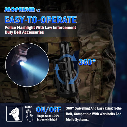 SAOPRKLER V2 Police Tactical Flashlight-2350 High Lumen Duty Belt Flashlight for Law Enforcement,Flashlight with Holster(750 Yards/2H) Military Grade Super Bright Flashlights