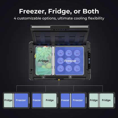 BougeRV 12 Volt Portable Refrigerator, 55 Quart Dual Zone Car Fridge Freezer with APP Control, Compressor Cooler 12/24V DC, 110~240V AC for Overlanding, Camping, Travel, RV(2026 New Model: Rocky V3.0)