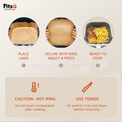 Air Fryer Liners Disposable, 8 Inch Square Parchment Paper for Air Fryer with Reusable Safety Ring, 200 Pcs Non-Stick Air Fryer Accessories