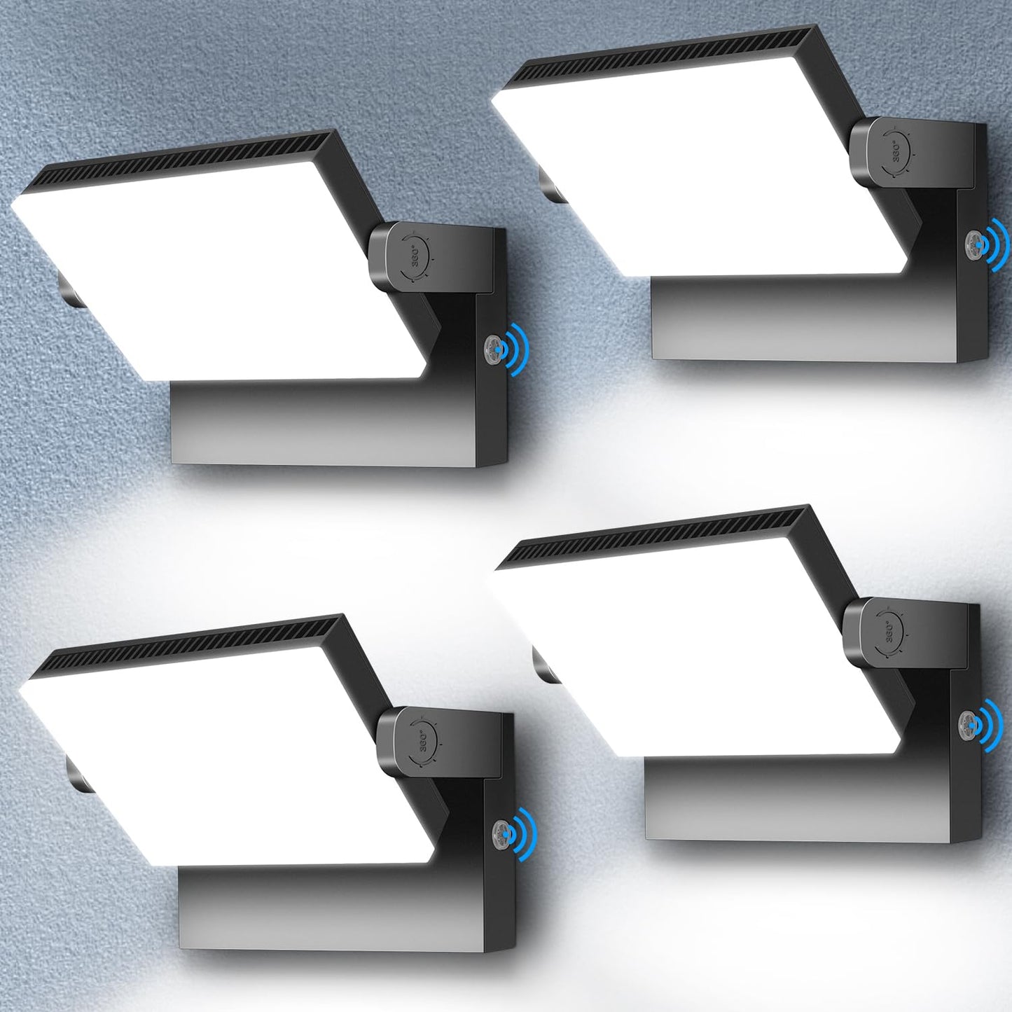 ledmo 150W LED Wall Pack Light Outdoor Dusk to Dawn LED Wall Pack Light Freely DIY Rotatable Modern 5000K Waterproof Black Security Floodlight Fixture for Shop House Area Barn，4 Pack
