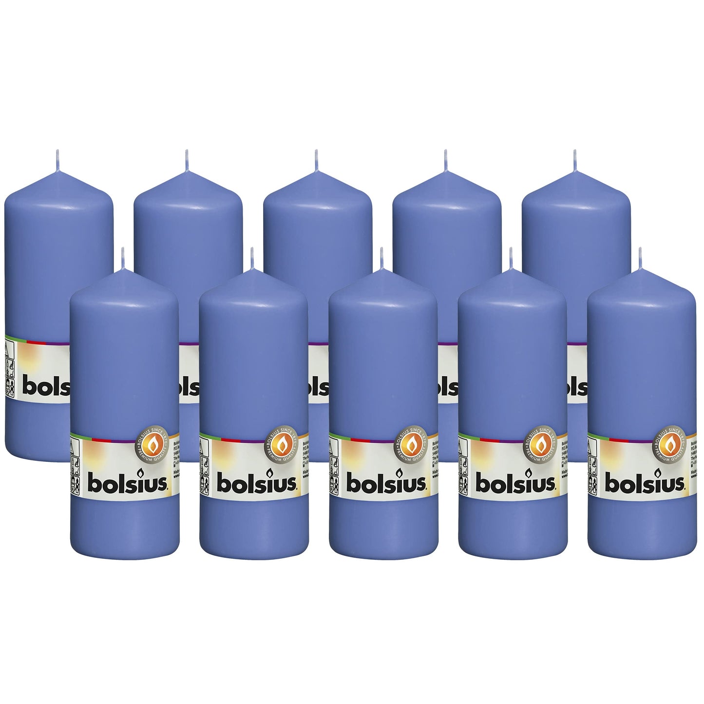 BOLSIUS 10 Blue Pillar Candles - 2.25 x 6 Inches - Premium European Quality - Individually Wrapped - 42 Hours Burn Time - Dripless Smokeless Unscented Dinner, Wedding, Party, & Restaurant Candles